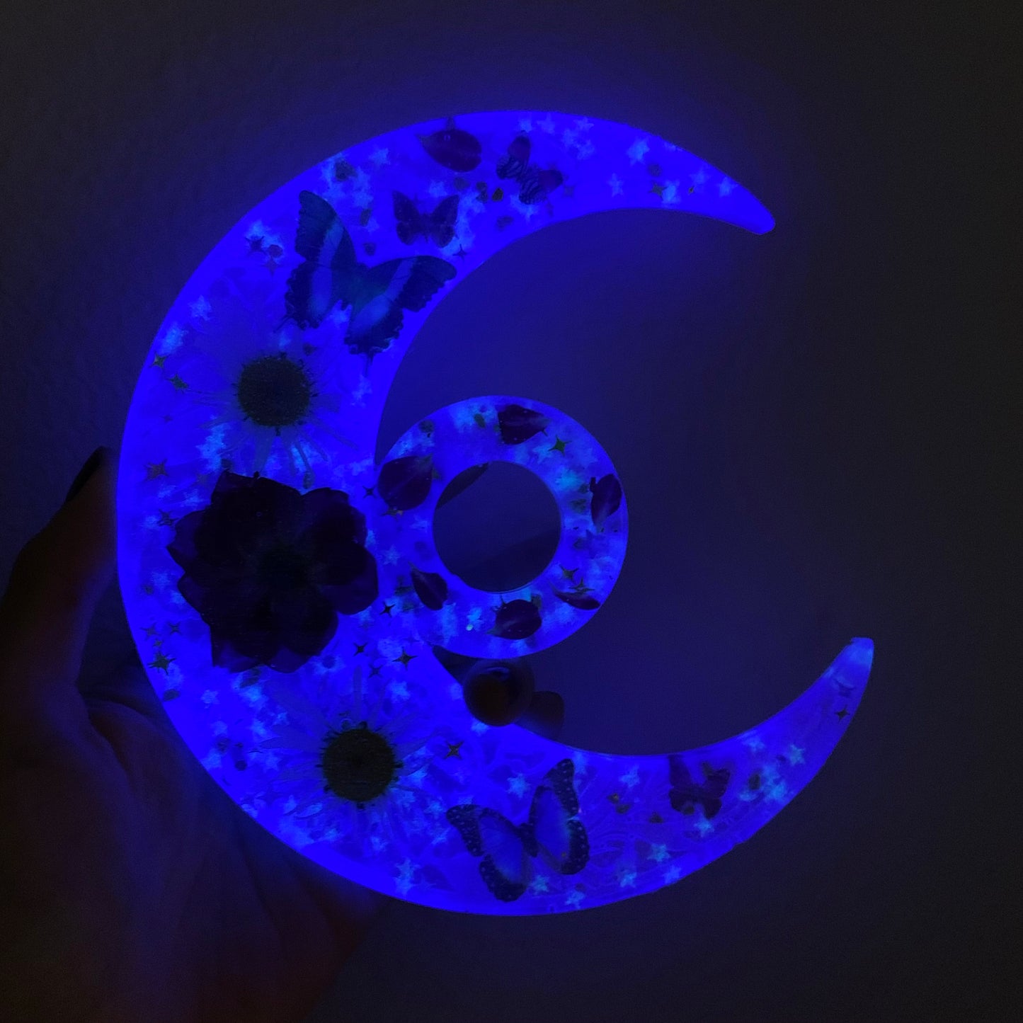 Floral & Butterfly Crescent Moon Sphere Stand | Glow in the Dark