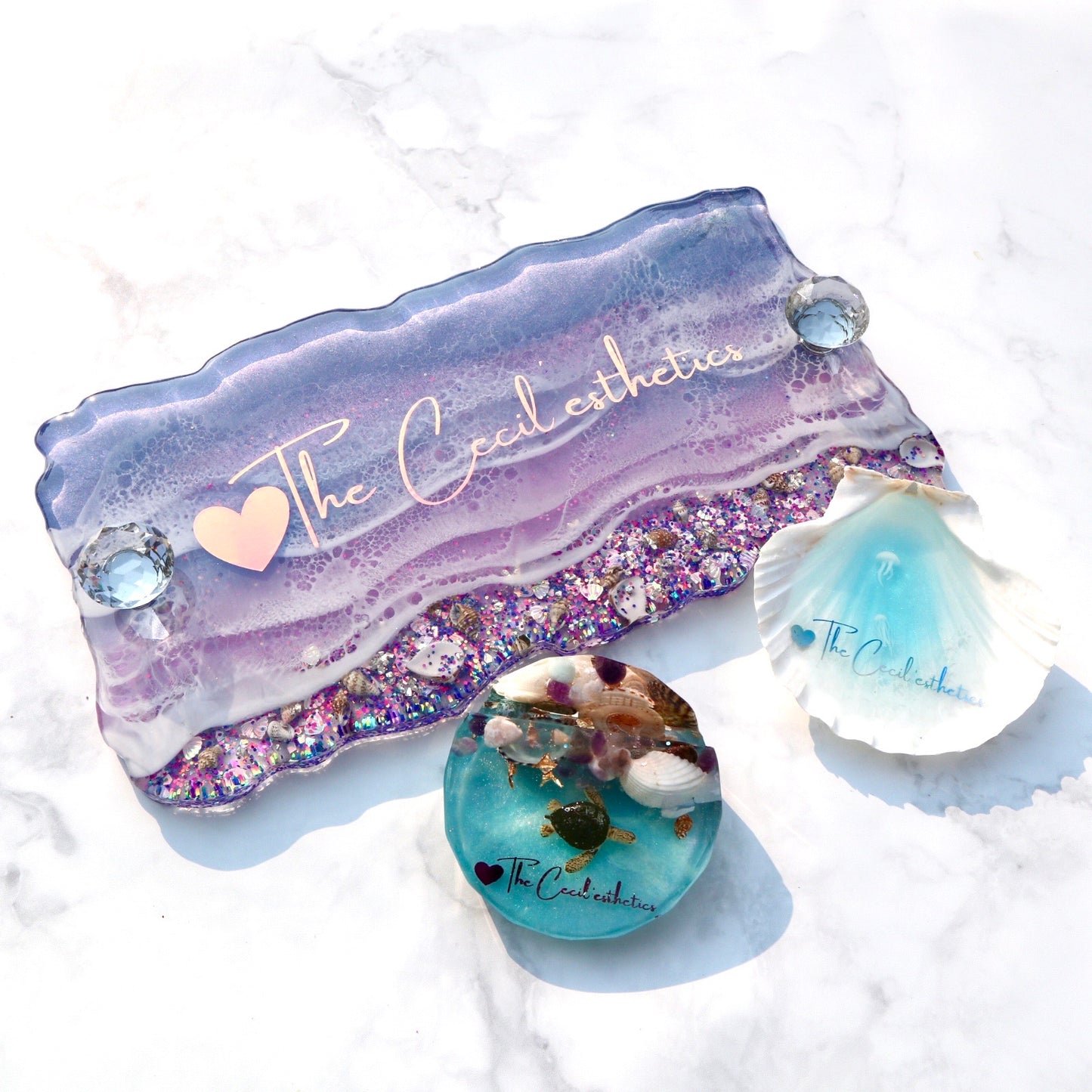 Purple Ocean Tray and Turtle Card Holder