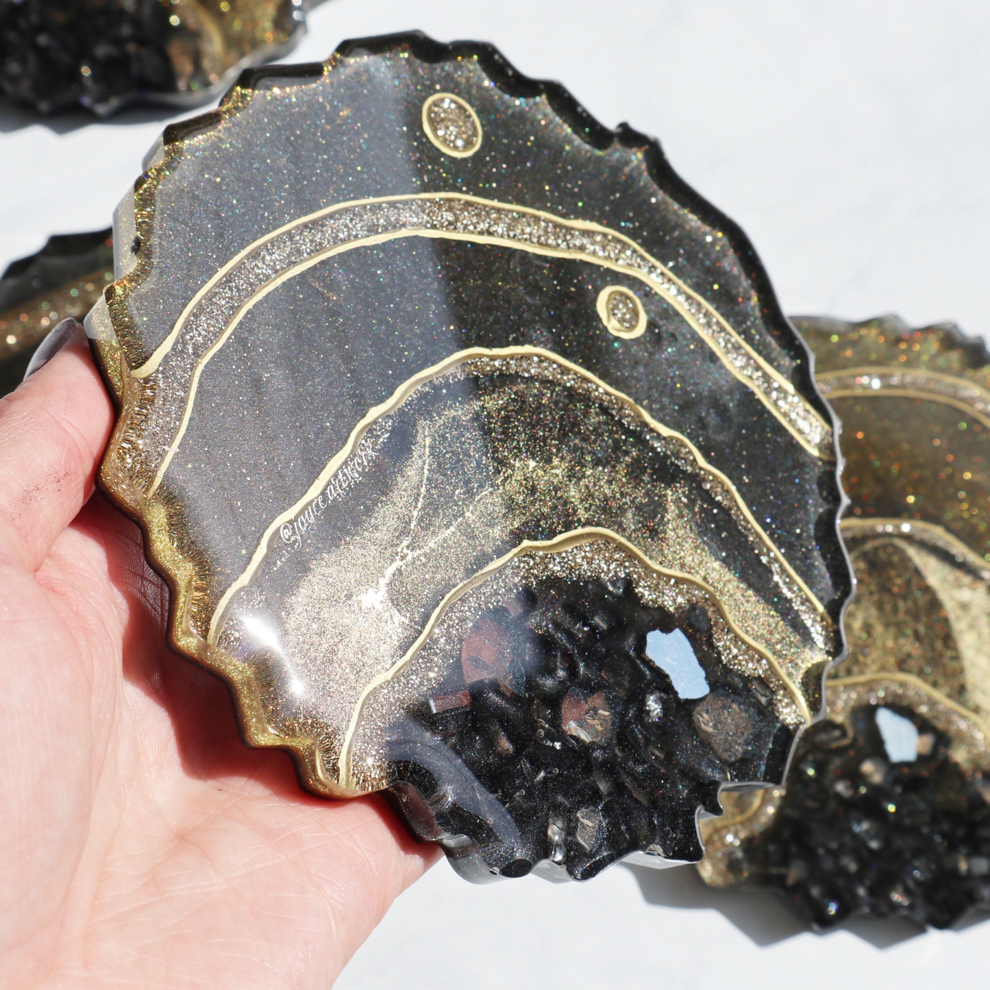Set of 4 Golden Sheen Obsidian Geode Coasters