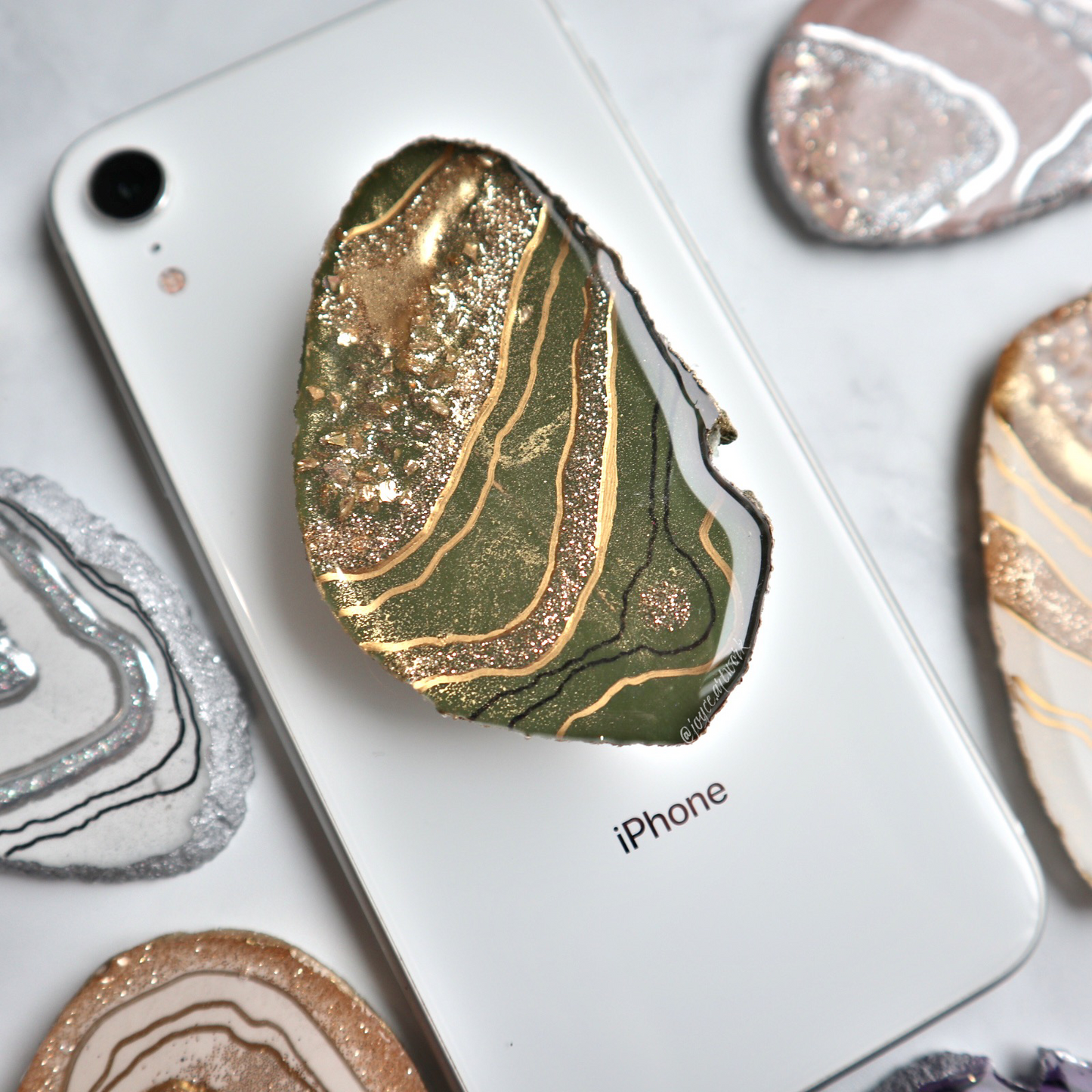 Green and Gold Geode Slice Phone Grip