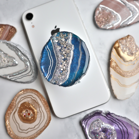 Blue and Silver Geode Slice Phone Grip